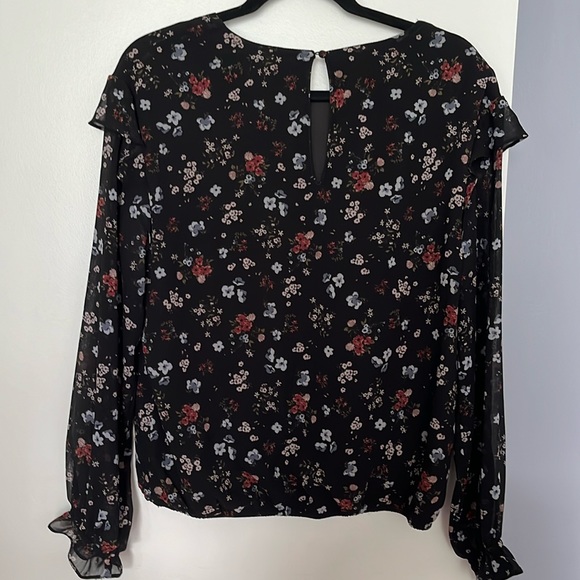 DEX | Ruffle Black Floral Blouse Sz M - Picture 7 of 8